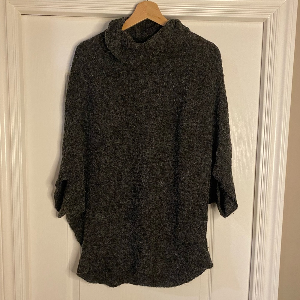 Mock-neck Heather Grey Poncho-like Sweater | M